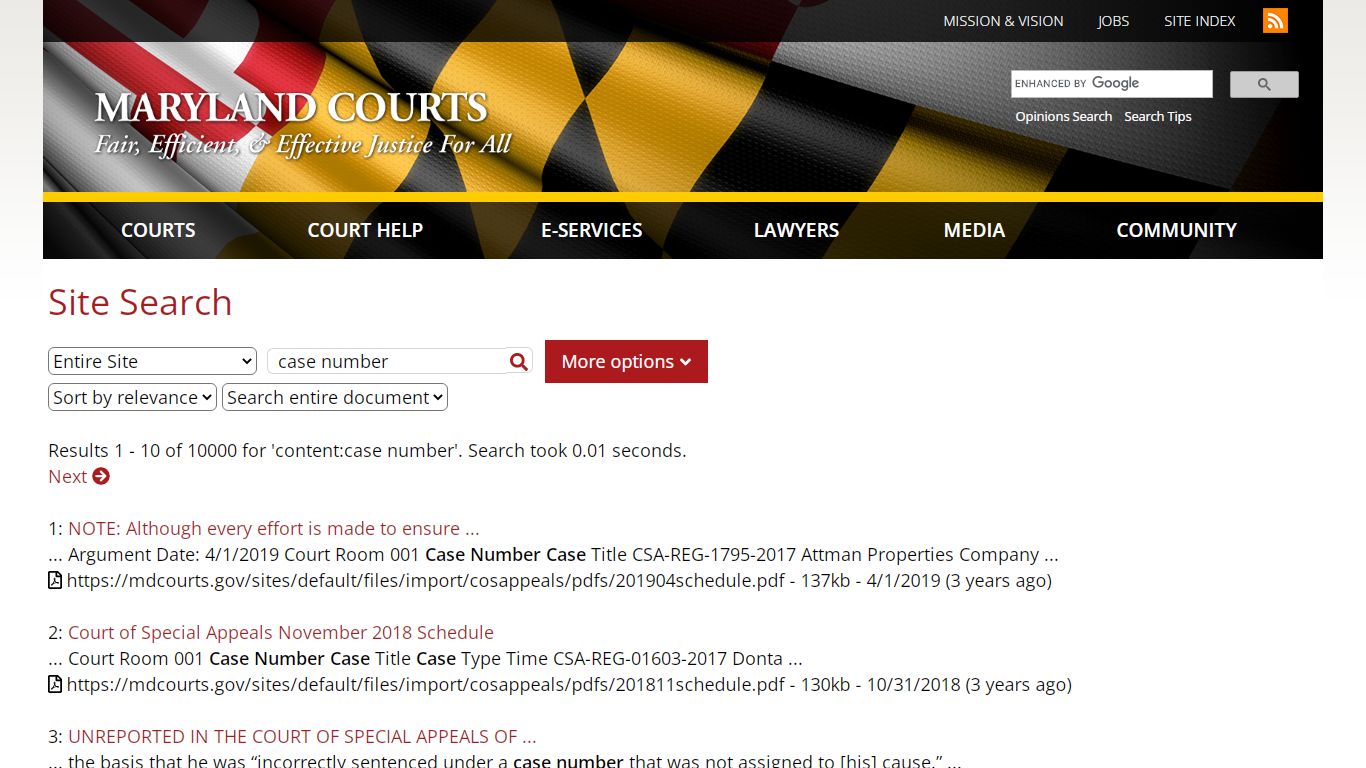 Site Search | Maryland Courts