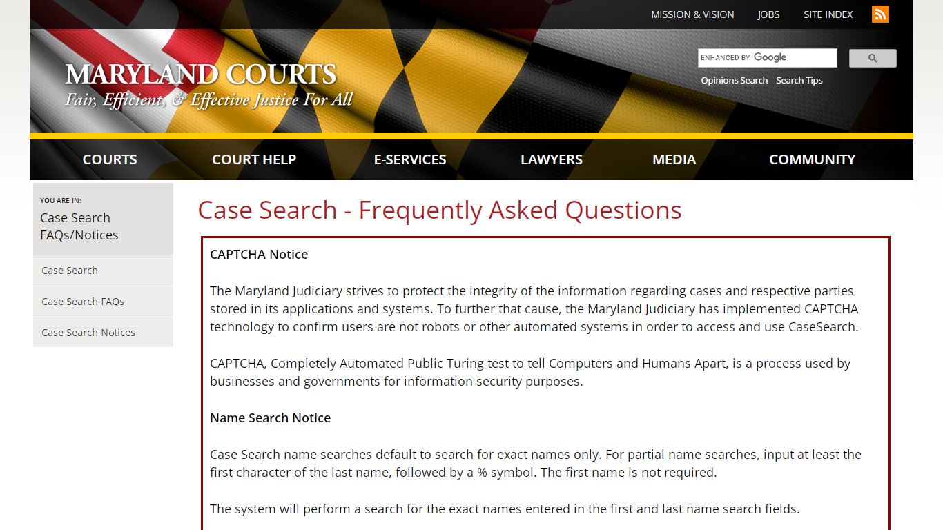 Case Search - Frequently Asked Questions | Maryland Courts